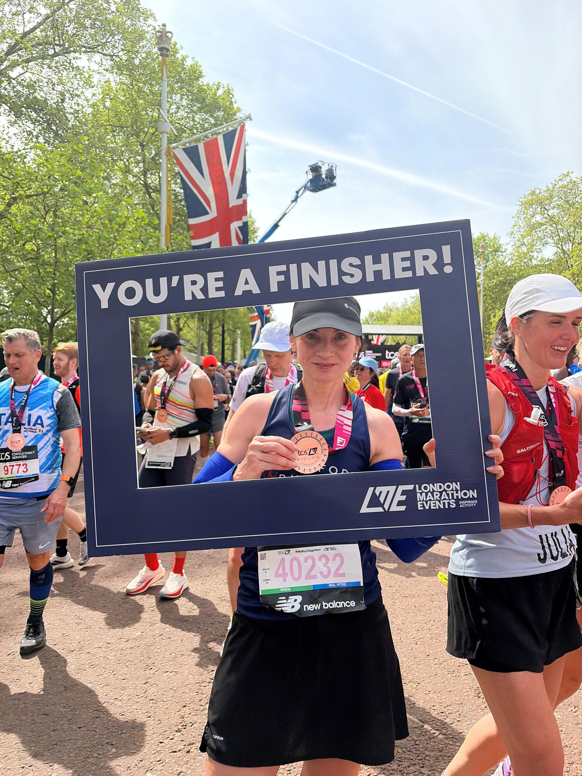 Karen completing the London Marathon.